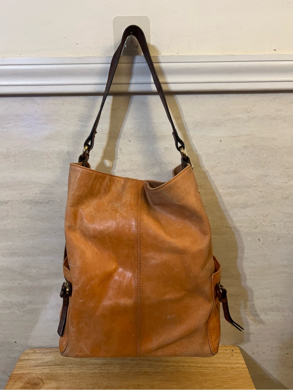 Tano Original Bag Check Bucket Slouchy Hobo Style Cowhide Leather